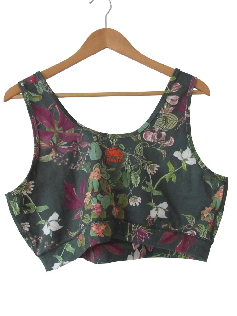 Roots x Alder Crop Top 3XL Green Garden Floral Sports Bra Athletic Activewear - Picture 2 of 10